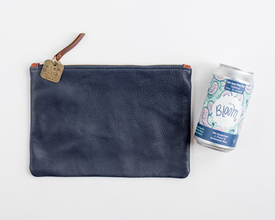 Fritz & Fräulein Medium Navy Pebble Leather Clutch with Vintage Tag